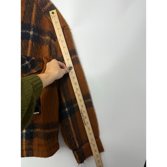 Nine West Plaid Cropped Shacket Jacket Women’s XL Brown Black Oversized - Picture 12 of 12